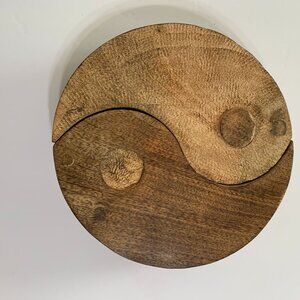 Ying‎ Yang Wooden Box Divided Compartments Swivel Lid Y2K